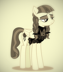 Size: 692x792 | Tagged: safe, edit, editor:undeadponysoldier, imported from derpibooru, inky rose, pegasus, pony, black and white, clothes, dress, female, goth, grayscale, makeup, mare, monochrome, pigtails, simple background, solo, unamused