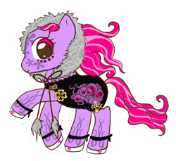 Size: 350x320 | Tagged: safe, artist:eruanna, imported from derpibooru, pony, clothes, hood, hoodie, jacket, jewelry, junko mizuno, mizuno junko pony, pink, purple, warm