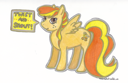 Size: 784x510 | Tagged: safe, artist:jolty, imported from derpibooru, oc, oc:honey twist, bee, pegasus, pony, colored pencil drawing, food, honey, honeycomb (structure), mindmusic, pencil crayons, pencils, traditional art