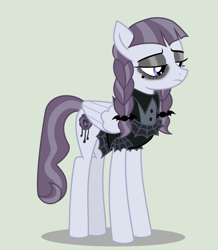 Size: 692x792 | Tagged: safe, edit, editor:undeadponysoldier, imported from derpibooru, inky rose, pegasus, pony, clothes, dress, eyeliner, female, goth, gothic eyeliner, makeup, mare, pigtails, simple background, solo, unamused