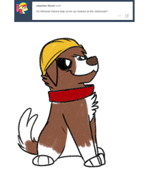 Size: 800x918 | Tagged: safe, artist:askwinonadog, imported from derpibooru, winona, dog, ask winona, ask, carpenter-bloom, female, hard hat, simple background, sitting, solo, tumblr, white background