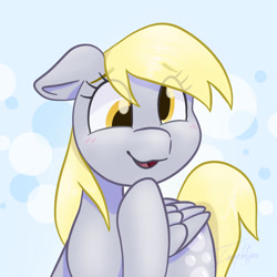 Size: 1280x1280 | Tagged: safe, artist:imaplatypus, imported from derpibooru, derpy hooves, pegasus, pony, blushing, cute, derpabetes, eye clipping through hair, female, floppy ears, mare, open mouth, solo