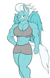 Size: 1056x1647 | Tagged: safe, artist:calm wind, artist:matchstickman, edit, imported from derpibooru, fleetfoot, anthro, 1000 years in photoshop, abs, biceps, breasts, busty fleetfoot, cleavage, clothes, deltoids, fleetflex, midriff, muscles, pecs, sports bra, sports shorts, wonderbolts, workout outfit