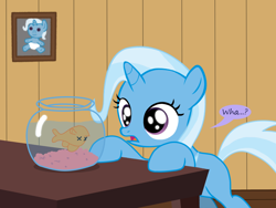 Size: 1200x900 | Tagged: safe, artist:evil-dec0y, imported from derpibooru, trixie, fish, pony, unicorn, comic:trixie vs., dead, death, female, filly, filly trixie, fish bowl, fishbowl, solo, x eyes, younger