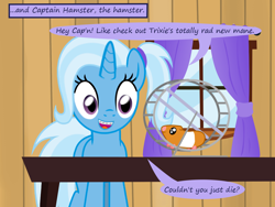 Size: 1200x900 | Tagged: safe, artist:evil-dec0y, imported from derpibooru, trixie, hamster, pony, unicorn, comic:trixie vs., alternate hairstyle, braces, female, hamster wheel, solo, teenager, younger