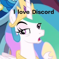 Size: 600x600 | Tagged: safe, imported from derpibooru, discord, princess celestia, spoiler:s09, dislestia, female, male, shipping, solo, straight