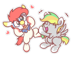 Size: 2560x2048 | Tagged: safe, alternate version, artist:sugar morning, imported from derpibooru, oc, oc only, oc:jester jokes, oc:odd inks, earth pony, pegasus, pony, clown, couple, cute, female, laughing, male, mare, silly, silly face, stallion