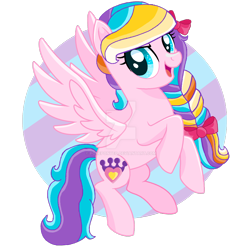 Size: 1280x1321 | Tagged: safe, artist:pokeponyeq, imported from derpibooru, ploomette, pegasus, pony, base used, bow, braid, deviantart watermark, female, hair bow, mare, obtrusive watermark, rainbow hair, simple background, solo, transparent background, watermark