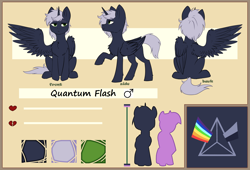 Size: 2800x1900 | Tagged: safe, artist:shiro-roo, imported from derpibooru, oc, oc:quantum flash, alicorn, pony, alicorn oc, cute, male, reference sheet, spread wings, wings