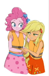 Size: 673x1042 | Tagged: safe, artist:puri__kyua, imported from derpibooru, applejack, pinkie pie, equestria girls, equestria girls series, spring breakdown, spoiler:eqg series (season 2), applepie, cute, female, geode of sugar bombs, geode of super strength, lesbian, lifejacket, magical geodes, shipping