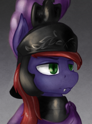 Size: 742x1000 | Tagged: safe, artist:dukevonkessel, imported from derpibooru, oc, oc only, bat pony, pony, armor, bat pony oc, bust, fangs, helmet, legionary, portrait, roman, simple background, solo