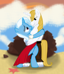 Size: 534x616 | Tagged: safe, artist:evil-dec0y, edit, imported from derpibooru, prince blueblood, trixie, pony, bluetrix, cropped, female, male, shipping, straight, the little mermaid