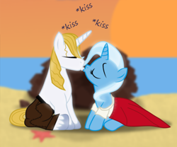 Size: 602x502 | Tagged: safe, artist:evil-dec0y, imported from derpibooru, prince blueblood, trixie, pony, bluetrix, female, kissing, male, shipping, straight, the little mermaid