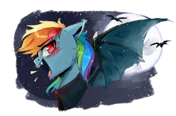 Size: 3880x2560 | Tagged: safe, artist:dino_horse, imported from derpibooru, rainbow dash, bat pony, pony, bat ponified, bat wings, cloak, clothes, female, full moon, mare, moon, race swap, wings