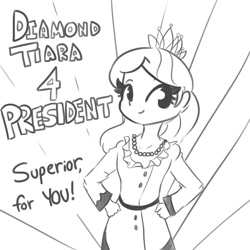 Size: 1080x1080 | Tagged: safe, artist:tjpones, imported from derpibooru, diamond tiara, human, 2020 election, abstract background, conservative republican, democrat, election, female, grayscale, humanized, independents, jewelry, liberal democrats, monochrome, politics, republican, solo, tiara