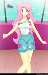 Size: 647x1000 | Tagged: safe, artist:clouddg, imported from derpibooru, fluttershy, equestria girls, equestria girls series, spring breakdown, spoiler:eqg series (season 2), adorasexy, breasts, busty fluttershy, clothes, cute, female, looking at you, multiple variants, open mouth, sexy, shorts, shyabetes, signature, solo