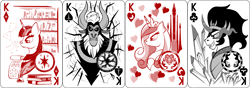 Size: 2540x889 | Tagged: safe, artist:virenth, imported from derpibooru, king sombra, lord tirek, princess cadance, twilight sparkle, book, cracks, crystal, crystal empire, king of clubs, king of diamonds, king of hearts, king of spades, playing card