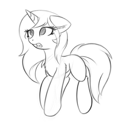 Size: 1885x1938 | Tagged: safe, artist:krash42, imported from derpibooru, oc, oc only, pony, unicorn, ear fluff, female, floppy ears, mare, monochrome, newbie artist training grounds, simple background, solo, white background