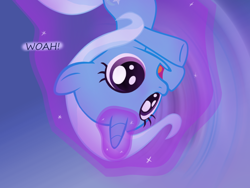 Size: 1200x900 | Tagged: safe, artist:evil-dec0y, imported from derpibooru, trixie, pony, comic:trixie vs., comic:trixie vs. the moon, age regression, female, filly, filly trixie, levitation, magic, self-levitation, solo, telekinesis, younger