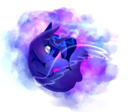 Size: 813x713 | Tagged: safe, artist:dddreamdraw, imported from derpibooru, princess luna, pony, curled up, ethereal mane, ethereal wings, female, glowing horn, horn, lineless, mare, missing cutie mark, princess balluna, profile, solo, wings