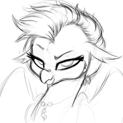 Size: 2000x2000 | Tagged: safe, artist:aer0 zer0, imported from derpibooru, silverstream, classical hippogriff, hippogriff, alternate hairstyle, bust, female, grayscale, jewelry, lidded eyes, looking at you, monochrome, necklace, portrait, quadrupedal, raised eyebrow, simple background, sketch, smug, solo, white background