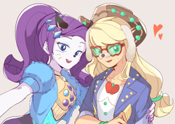 Size: 1280x907 | Tagged: safe, artist:kakumlp, imported from derpibooru, applejack, rarity, equestria girls, equestria girls series, festival filters, spoiler:eqg series (season 2), cute, daaaaaaaaaaaw, female, jackabetes, lesbian, music festival outfit, raribetes, rarijack, selfie, shipping