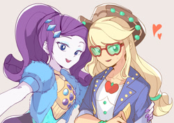 Size: 1280x907 | Tagged: safe, artist:kakumlp, imported from derpibooru, applejack, rarity, equestria girls, equestria girls series, festival filters, spoiler:eqg series (season 2), cute, daaaaaaaaaaaw, female, jackabetes, lesbian, raribetes, rarijack, selfie, shipping