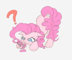 Size: 1200x1000 | Tagged: safe, artist:roya, imported from derpibooru, pinkie pie, earth pony, pony, :p, colored pupils, face down ass up, female, figure, looking at something, mare, question mark, solo, tongue out