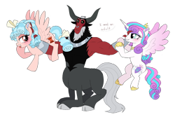 Size: 1512x1011 | Tagged: safe, artist:unoriginai, imported from derpibooru, cozy glow, lord tirek, princess flurry heart, alicorn, centaur, pegasus, pony, adorable distress, armpits, blushing, bow, bracer, clothes, cloven hooves, colored hooves, cozirek, cozyheart, cute, dialogue, female, femdom, flirting, flurrek, frown, hair bow, i need an adult, jewelry, lesbian, male, mare, nose piercing, nose ring, older, older cozy glow, older flurry heart, ot3, piercing, presenting, regalia, scared, septum piercing, shipping, shoes, simple background, smiling, straight, tail bow, text bubbles, tirebetes, tirek gets all the mares, tongue out, transparent background, updated image, wall of tags