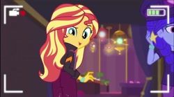 Size: 1284x720 | Tagged: safe, imported from derpibooru, screencap, space camp, space camp (character), sunset shimmer, equestria girls, equestria girls series, how to backstage, spoiler:eqg series (season 2), ass, bunset shimmer, butt, female, looking at you, looking back, looking back at you, recording, selfie drone