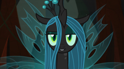 Size: 1920x1080 | Tagged: safe, edit, edited screencap, imported from derpibooru, screencap, queen chrysalis, changeling, changeling queen, frenemies (episode), female, inverted mouth, solo