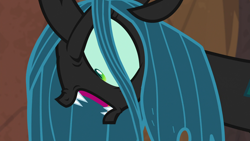 Size: 1920x1080 | Tagged: safe, imported from derpibooru, screencap, queen chrysalis, changeling, changeling queen, frenemies (episode), angry, fangs, female, open mouth, solo, wide eyes