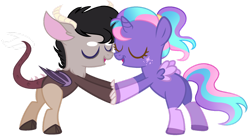 Size: 1280x697 | Tagged: safe, artist:bxby-mochi, imported from derpibooru, oc, oc only, oc:azure (loreleiwise), oc:pandemonium, alicorn, draconequus, pony, base used, female, filly, simple background, transparent background