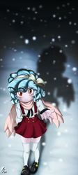 Size: 2024x4536 | Tagged: safe, artist:mauroz, imported from derpibooru, cozy glow, human, equestria girls, blushing, clothes, cozybetes, cute, equestria girls-ified, female, freckles, outdoors, pony coloring, scarf, shoes, smiling, snow, solo, weapons-grade cute, winged humanization, wings, young