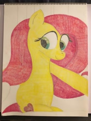 Size: 4032x3024 | Tagged: safe, imported from derpibooru, fluttershy, pegasus, pony, the super speedy cider squeezy 6000, bed, colored pencil drawing, female, heart, holiday, solo, traditional art, valentine, valentine's day