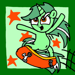 Size: 768x768 | Tagged: safe, artist:sebtheartist, deleted from derpibooru, imported from derpibooru, lyra heartstrings, pony, cute, ibispaint x, lyrabetes, misplaced horns, skateboard