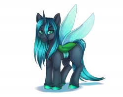 Size: 2400x1900 | Tagged: safe, artist:arinadler, imported from derpibooru, queen chrysalis, changeling, changeling queen, pony, female, looking at you, ponified, simple background, solo, unshorn fetlocks, white background