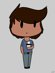 Size: 1785x2362 | Tagged: safe, artist:taurson, imported from derpibooru, oc, oc only, oc:coffee, human, big head, chibi, clothes, female, gray background, hand in pocket, humanized, pants, pony coloring, shirt, simple background, solo