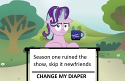 Size: 1024x662 | Tagged: safe, edit, imported from derpibooru, starlight glimmer, pony, season 1, background pony strikes again, change my mind, diaper, i mean i see, implied diaper, implied diaper fetish, meme, much better