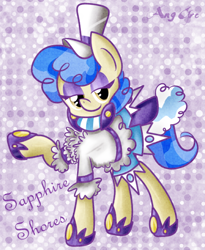 Size: 500x610 | Tagged: safe, artist:anggrc, imported from derpibooru, sapphire shores, earth pony, pony, bedroom eyes, clothes, cute, female, hat, hoof shoes, looking at you, mare, solo