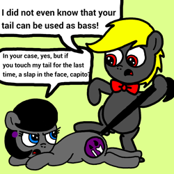 Size: 768x768 | Tagged: safe, artist:sebtheartist, deleted from derpibooru, imported from derpibooru, oc, oc:octavia's father, oc:octavia's mother, pony, annoyed, bow, ibispaint x, no tail