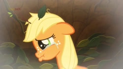 Size: 2048x1152 | Tagged: safe, imported from derpibooru, screencap, applejack, earth pony, pony, going to seed, crying, crying on the outside, cute, female, filly, filly applejack, jackabetes, profile, sad, sadorable, solo, teary eyes, younger