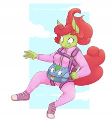 Size: 1600x1779 | Tagged: safe, artist:fauvfox, imported from derpibooru, oc, oc only, oc:software patch, oc:windcatcher, anthro, anthro oc, clothes, commission, converse, falling, inanimate tf, jumpsuit, living object, parachute, shoes, skydiving, transformation, transformed, windpatch