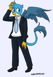 Size: 2010x2881 | Tagged: safe, artist:rainbowsprinklesart, imported from derpibooru, gallus, anthro, plantigrade anthro, clothes, male, necktie, shoes, simple background, solo, suit