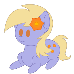 Size: 2000x2000 | Tagged: safe, artist:solardoodles, deleted from derpibooru, imported from derpibooru, doseydotes, earth pony, pony, chibi, female, flower, flower in hair, lying down, mare, no pupils, simple background, smiling, solo, transparent background