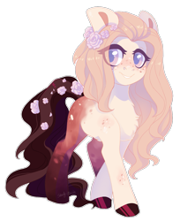 Size: 1229x1509 | Tagged: safe, artist:shady-bush, imported from derpibooru, oc, oc only, oc:rosario, earth pony, pony, female, flower, flower in hair, flower in tail, mare, simple background, solo, transparent background