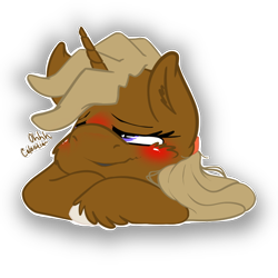 Size: 512x512 | Tagged: safe, artist:bloody--mascarade, imported from derpibooru, oc, oc only, oc:strongheart, pony, unicorn, blushing, cute, male, solo, telegram sticker