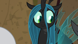 Size: 1920x1080 | Tagged: safe, imported from derpibooru, screencap, lord tirek, queen chrysalis, changeling, changeling queen, frenemies (episode), better way to be bad, cute, cutealis, female, happy, smiling, solo focus, when she smiles