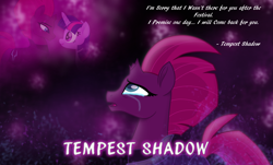 Size: 6448x3899 | Tagged: safe, artist:ejlightning007arts, imported from derpibooru, tempest shadow, twilight sparkle, alicorn, broken horn, crying, emotional, female, horn, implied lesbian, implied shipping, lesbian, quote, sad, shipping, teary eyes, tempestlight, twilight sparkle (alicorn), wallpaper