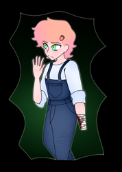 Size: 1916x2688 | Tagged: safe, artist:thatgreypeanut, derpibooru exclusive, imported from derpibooru, oc, oc:strawberry blitz, earth pony, human, pony, comic:forlorn friendship, amputee, bandages on wrist, blood, farmer, frown, humanized, missing limb, stump